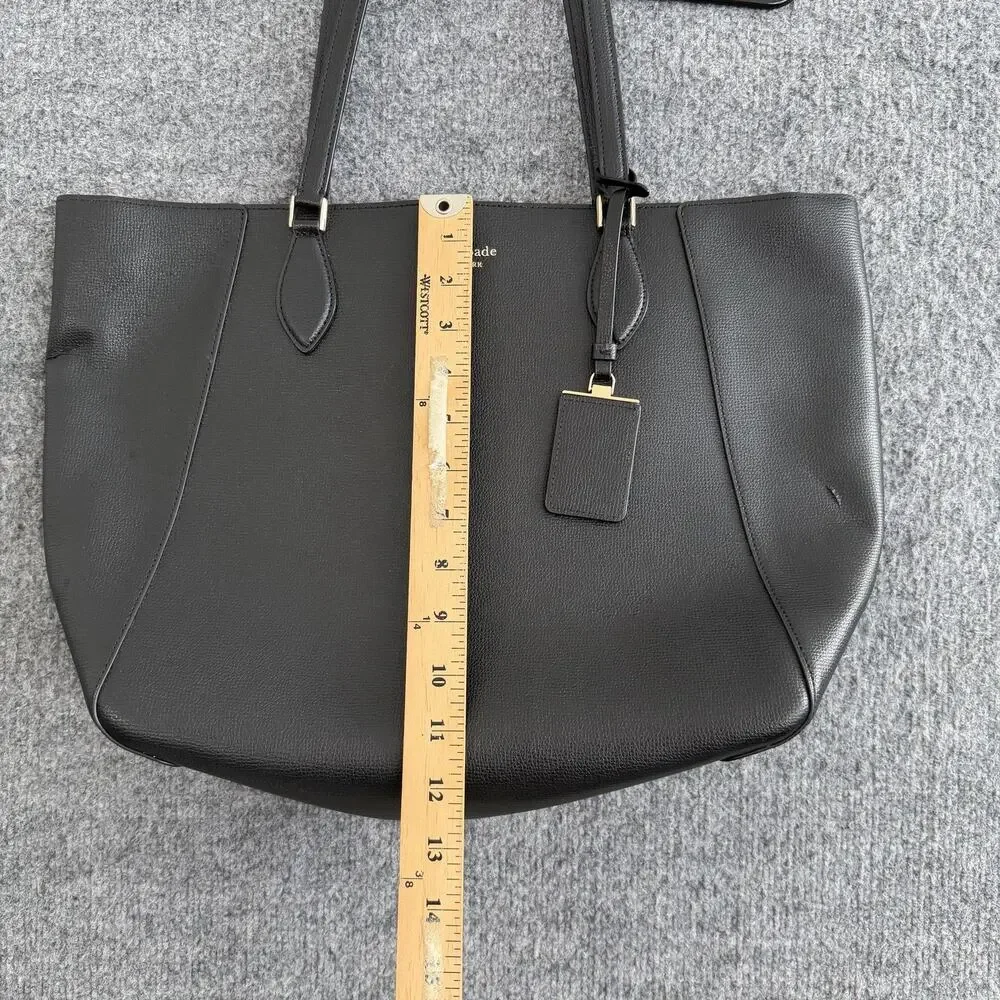 Kate Spade Poppy Large Black Leather Tote Bag Beige Lining Work Office Travel